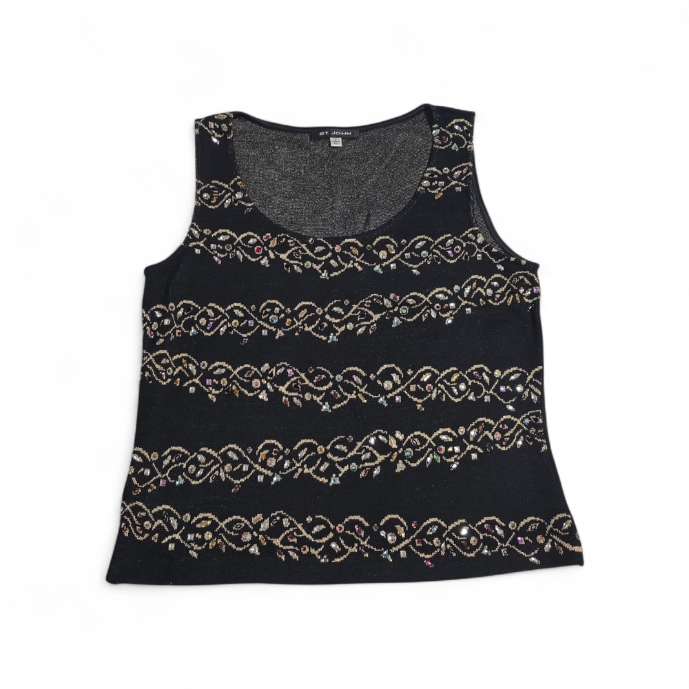 St. John Black Tank Top with Gold Embellishments